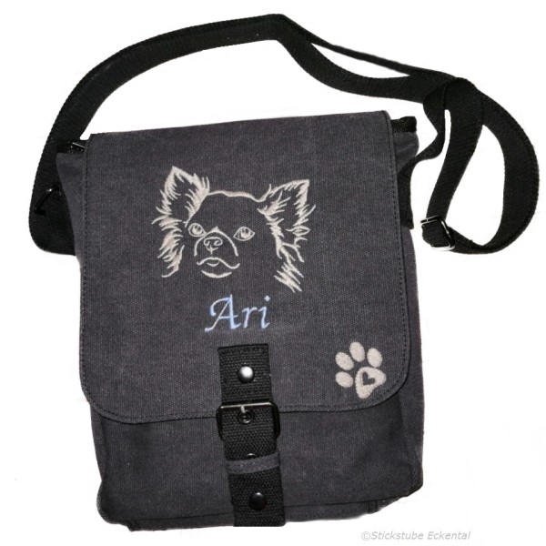 Canvas Tasche mit Hund, Pfoten und Namen bestickt